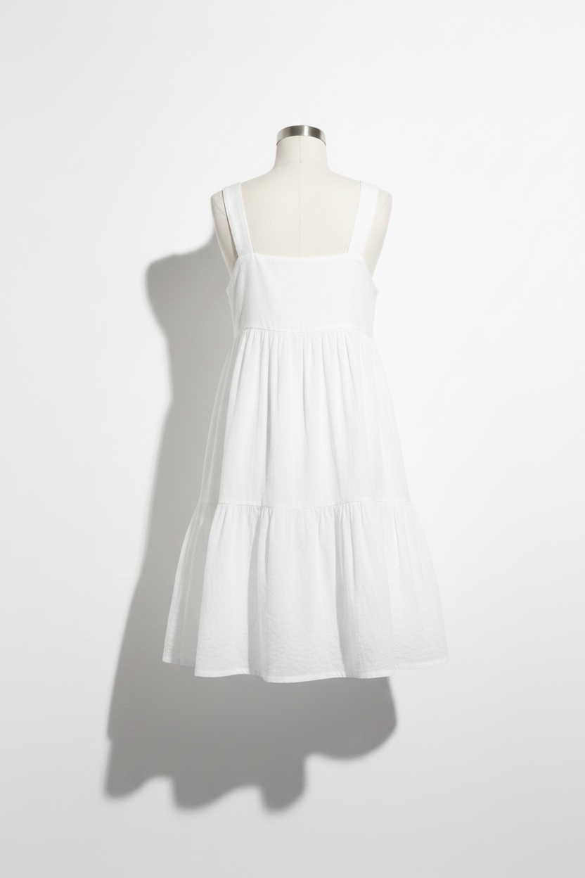 Pure Cotton Casual Sundress in white with wide shoulder straps