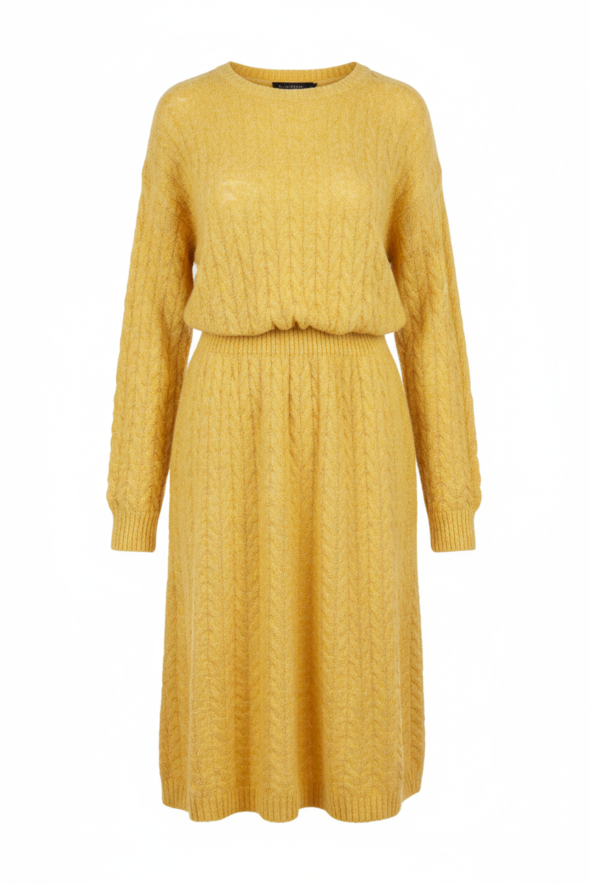 Cotton Knee Length Sweater Dress in yellow