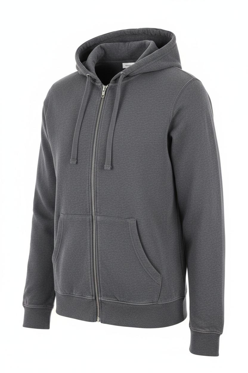 Pure Cotton Zip-Up Hoodie in gray