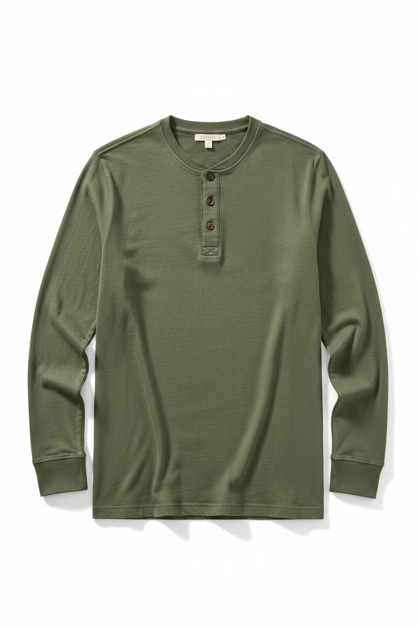 Men's Cotton Henley Shirt in olive