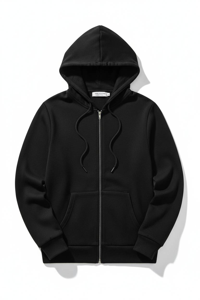 Pure Cotton Zip-Up Hoodie in black