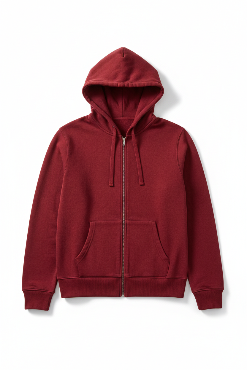 Pure Cotton Zip-Up Hoodie in red