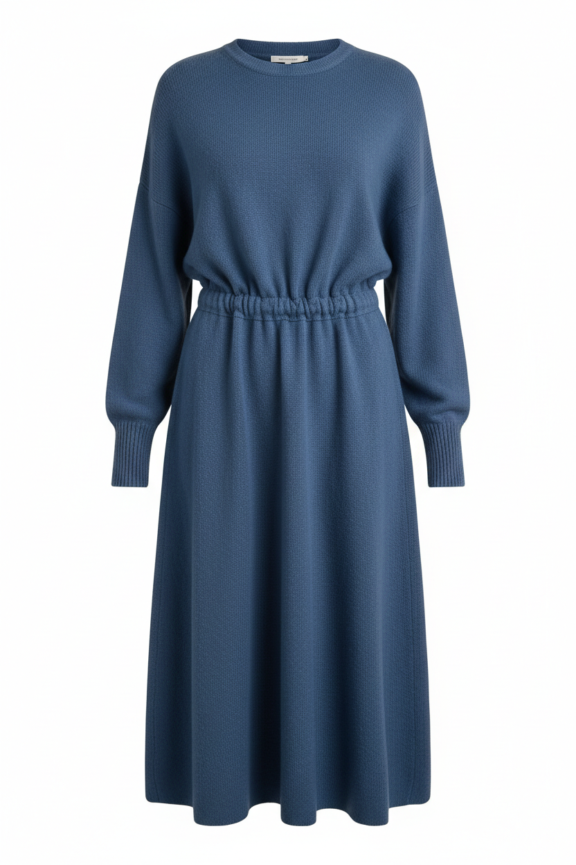 Cotton Knee Length Sweater Dress in blue
