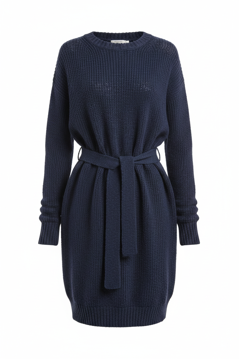 Cotton Knee Length Sweater Dress in navy