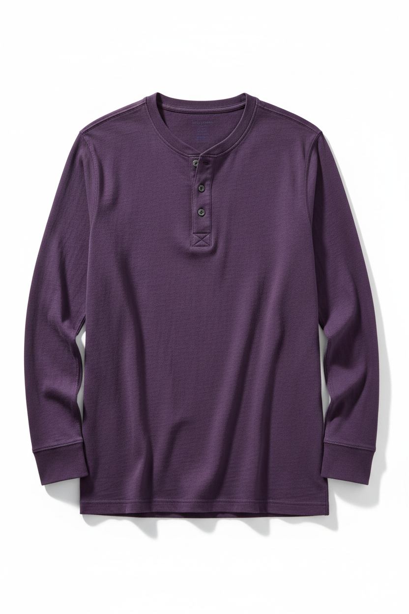 Men's Cotton Henley Shirt in grape