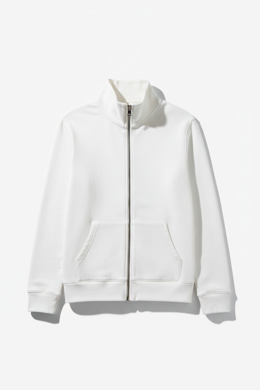 Pure Cotton Zip-Up Hoodie in white