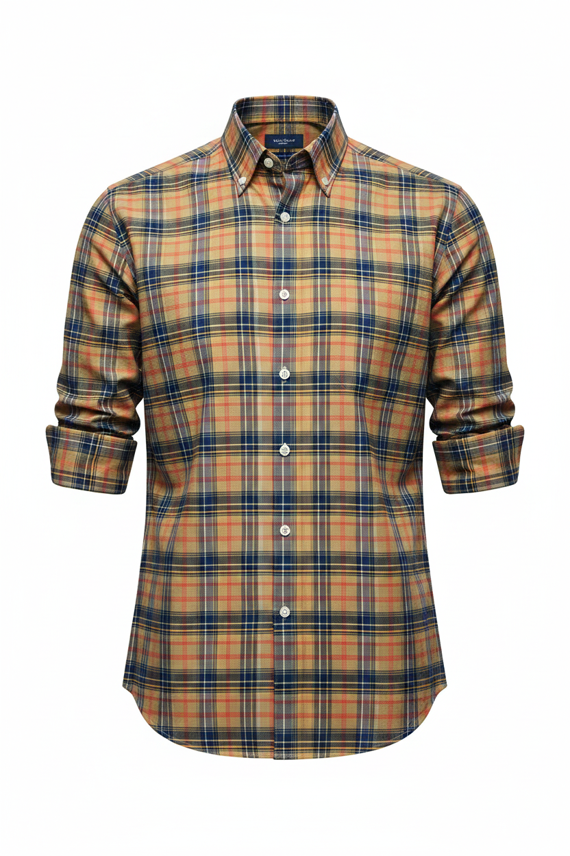 Men's Cotton Button-Down Dress Shirt in Scottish tartan plaid