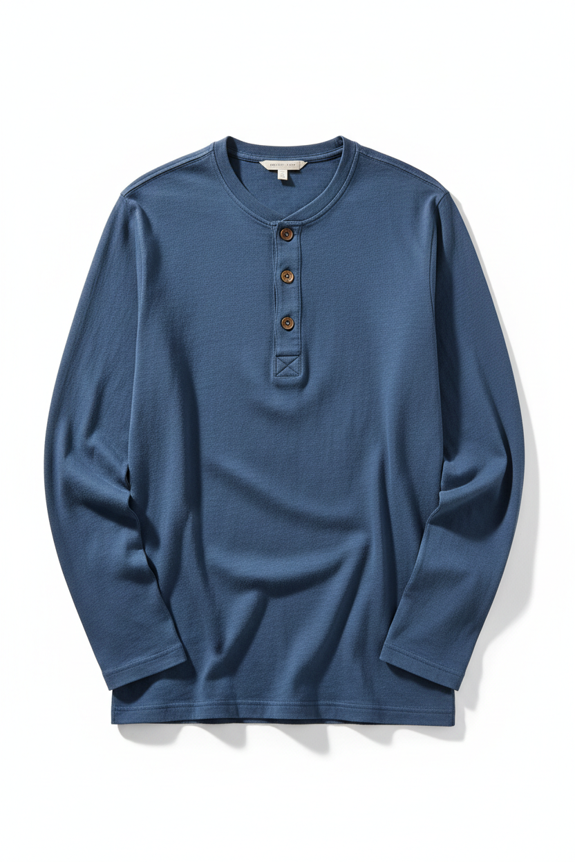 Men's Cotton Henley Shirt in blue