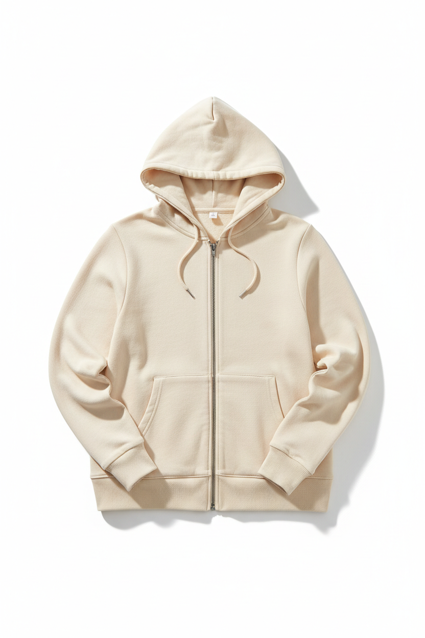Pure Cotton Zip-Up Hoodie on white background