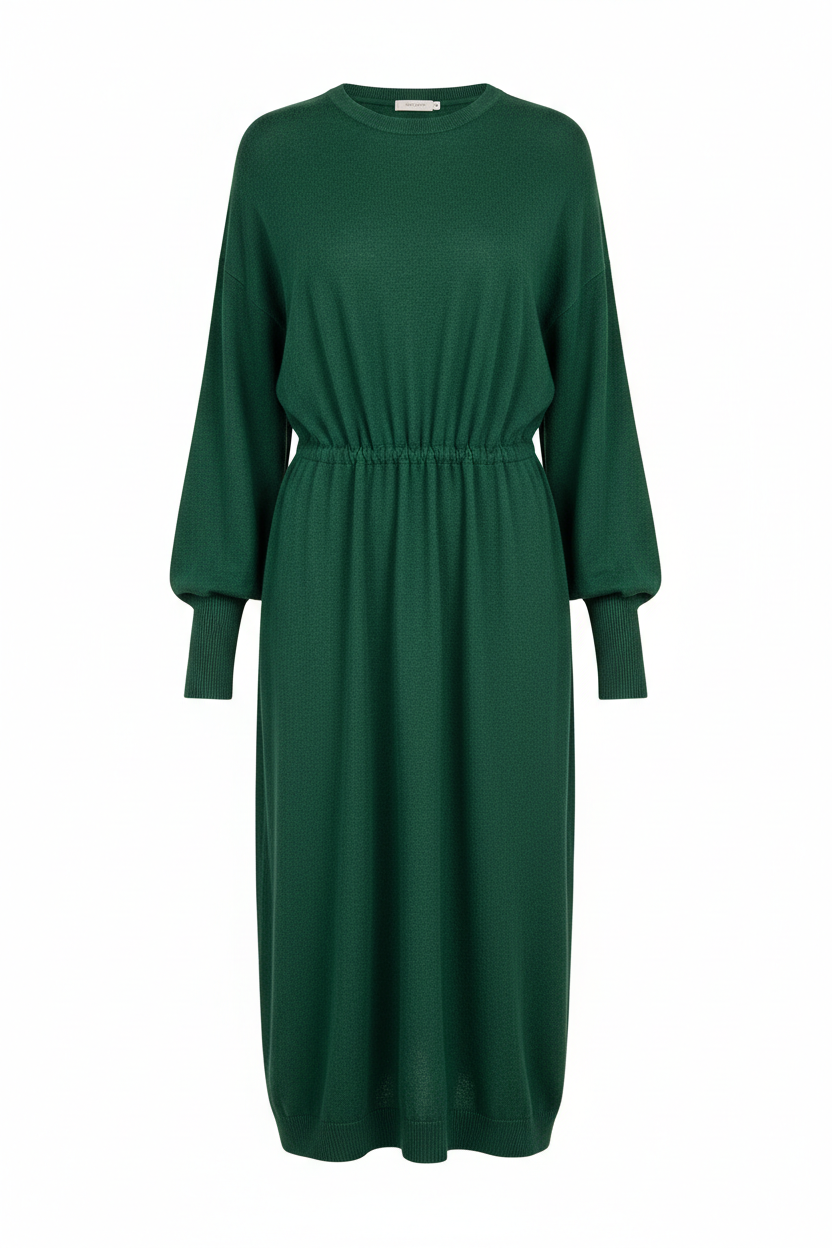 Cotton Knee Length Sweater Dress in green