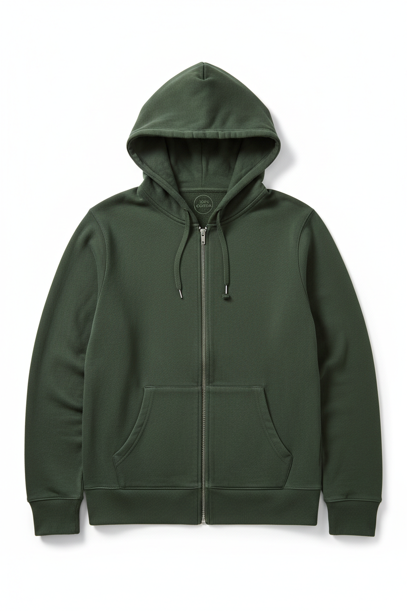 Pure Cotton Zip-Up Hoodie in olive