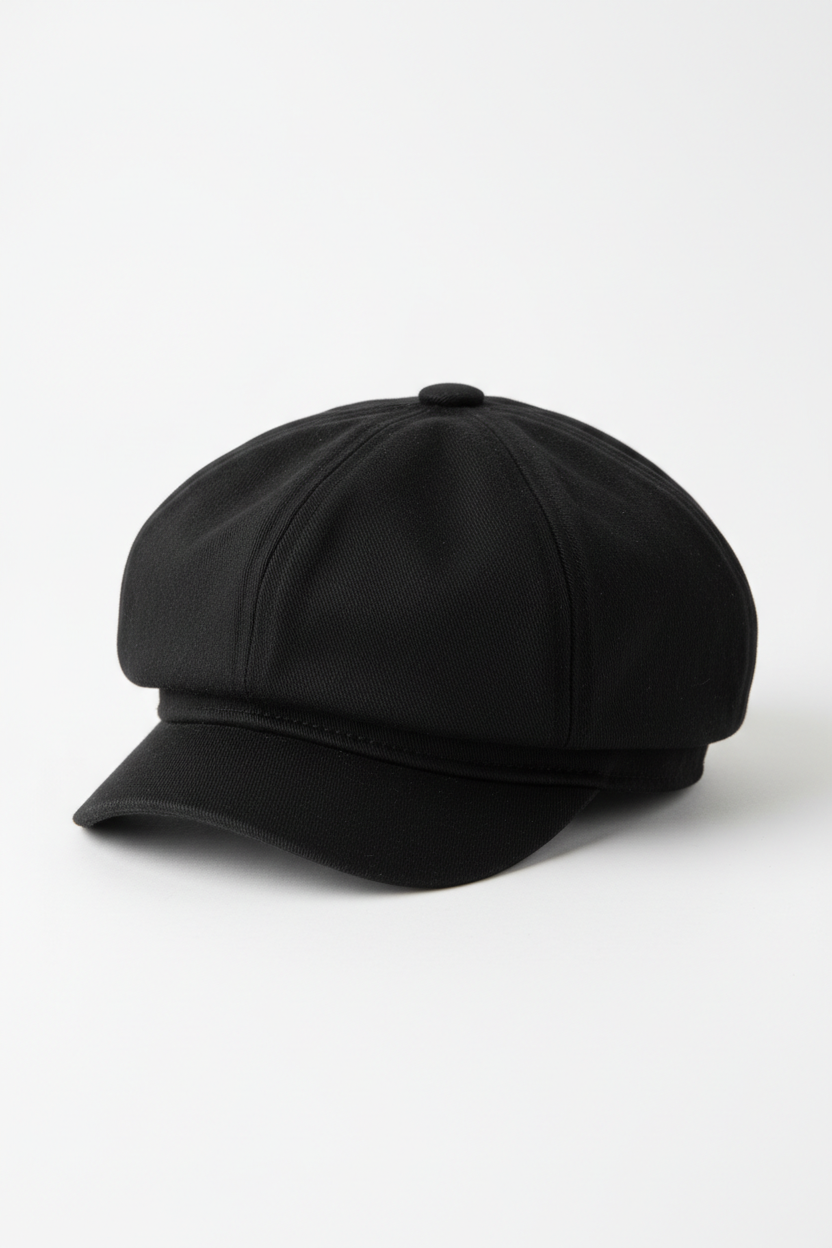 Feminine Cotton Newsboy Cap in black