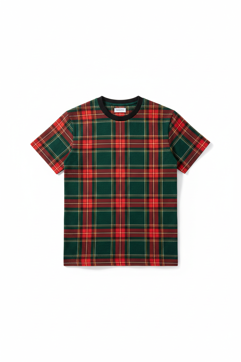 Men's Cotton Crew Neck T-Shirt in Scottish tartan plaid
