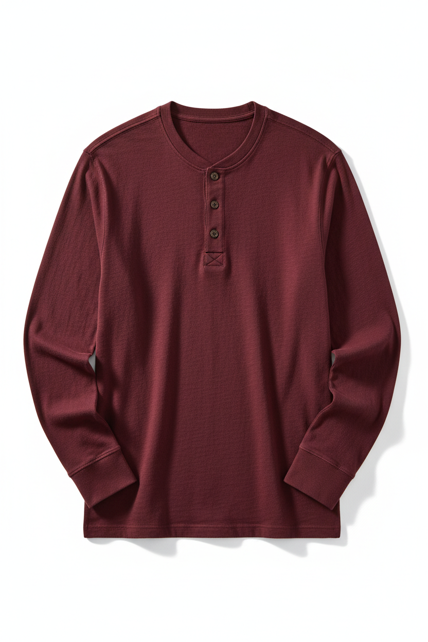 Men's Cotton Henley Shirt in maroon