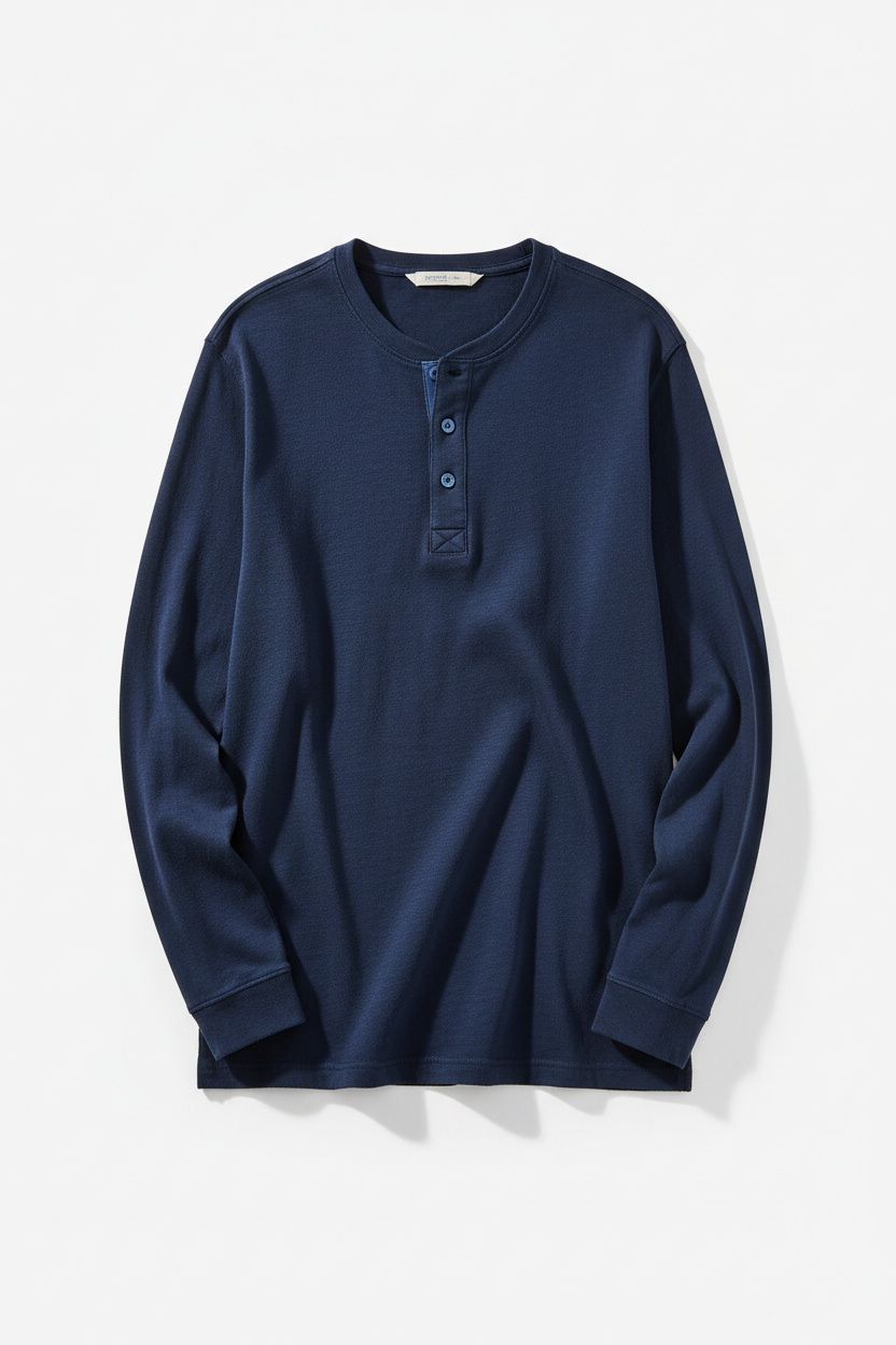 Men's Cotton Henley Shirt in navy