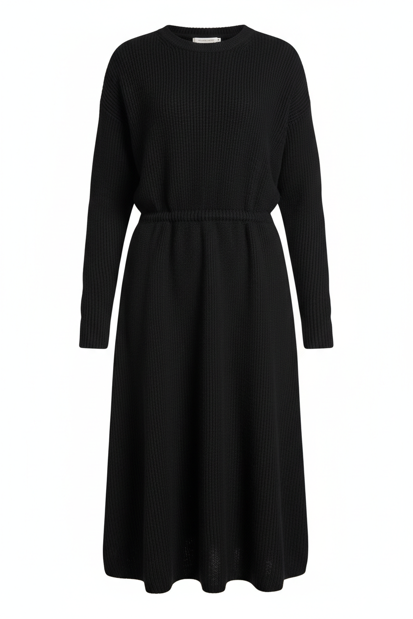 Cotton Knee Length Sweater Dress in black