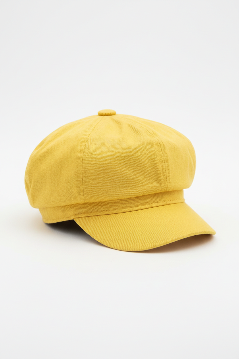 Feminine Cotton Newsboy Cap in yellow
