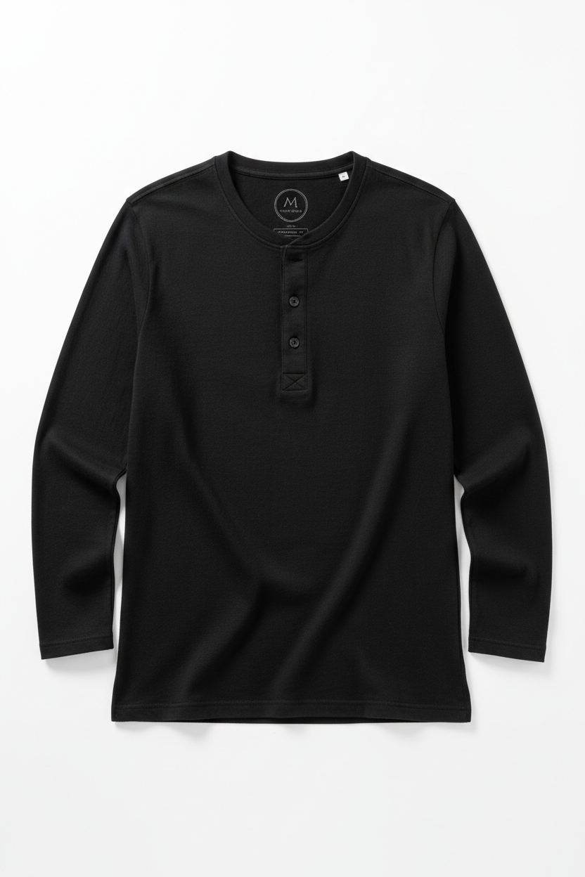 Men's Cotton Henley Shirt in black
