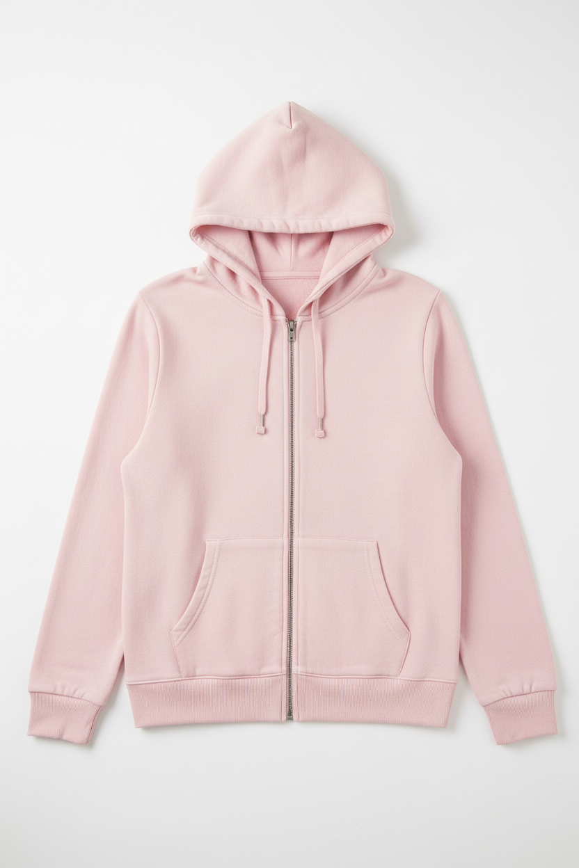Pure Cotton Zip-Up Hoodie in pink