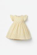 Girls flutter sleeve dress in butter yellow gingham print