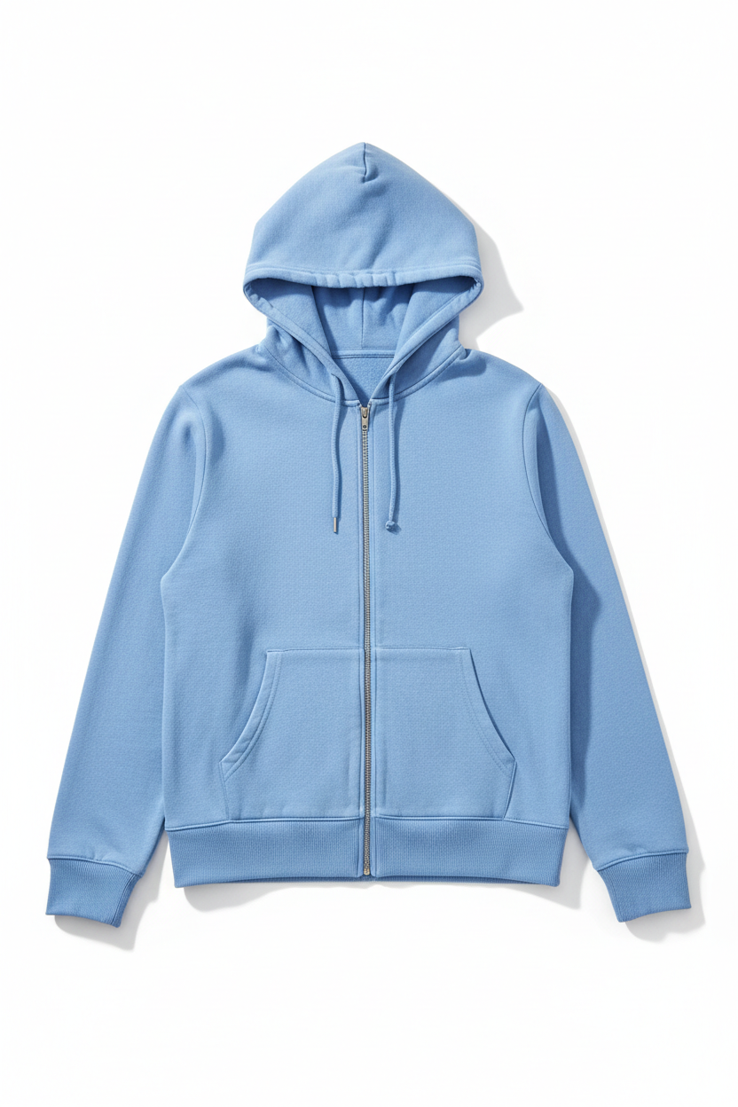 Pure Cotton Zip-Up Hoodie in blue
