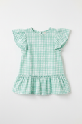 Girls flutter sleeve dress in pastel mint gingham print