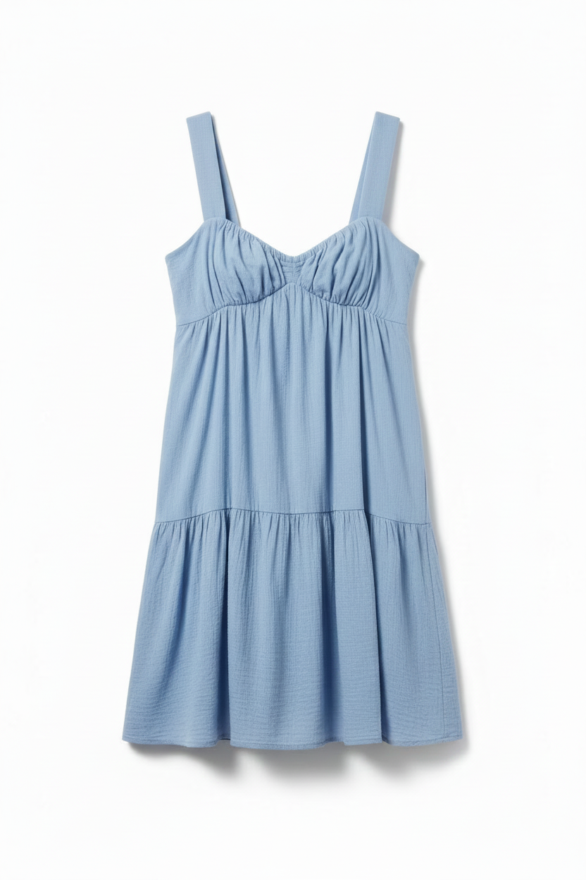 Pure Cotton Casual Sundress in blue with wide shoulder straps