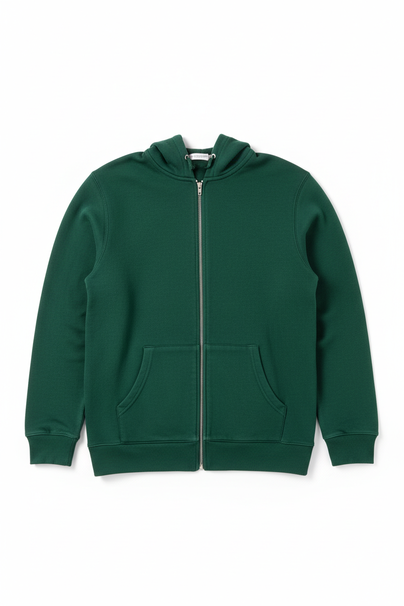 Pure Cotton Zip-Up Hoodie in green