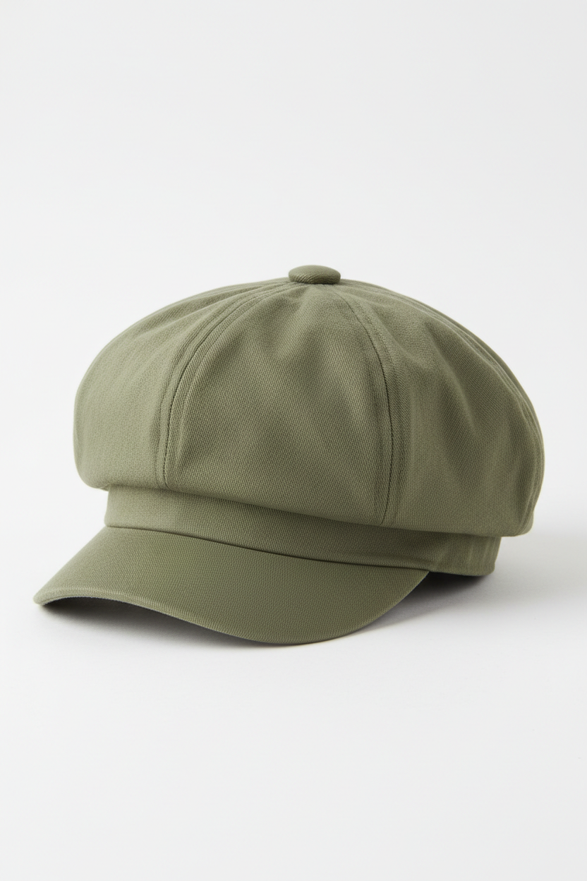 Feminine Cotton Newsboy Cap in olive