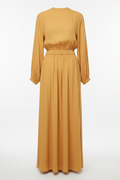 Cotton Long Sleeve Maxi Dress with Cinched Waist in yellow