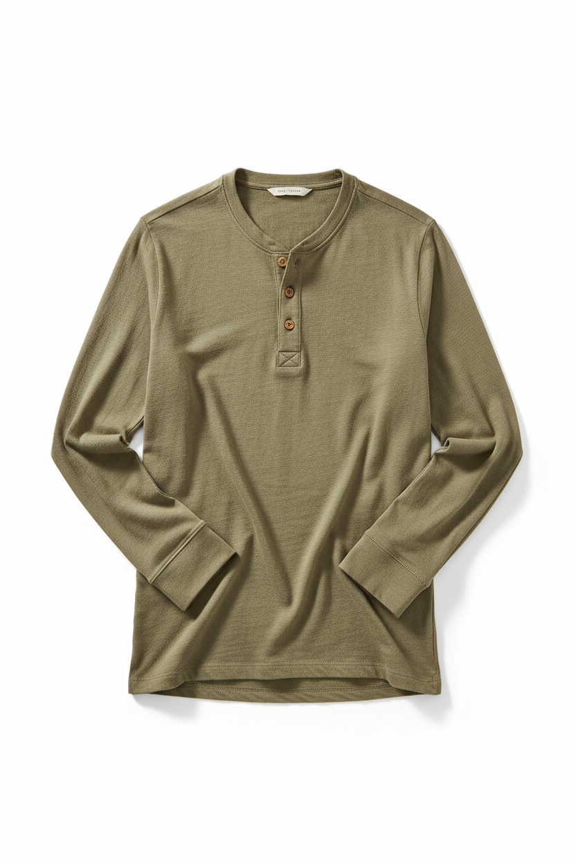 Men's Cotton Henley Shirt in khaki
