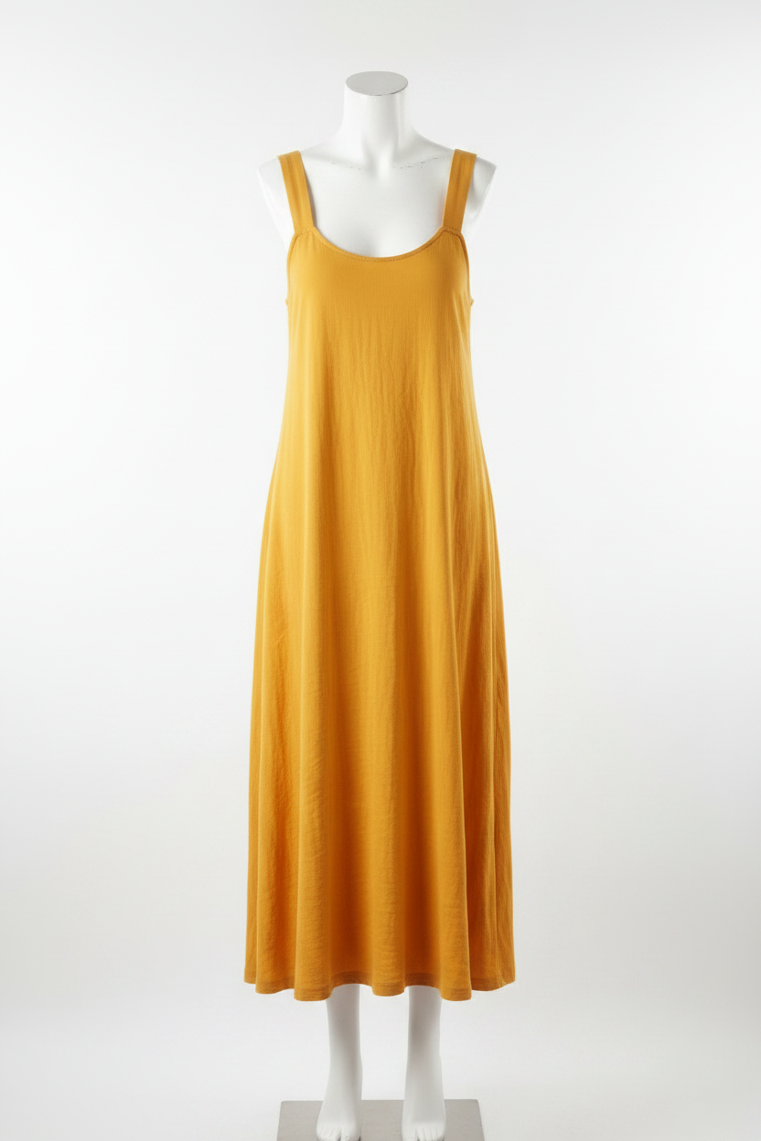 Pure Cotton Casual Sundress in yellow with wide shoulder straps
