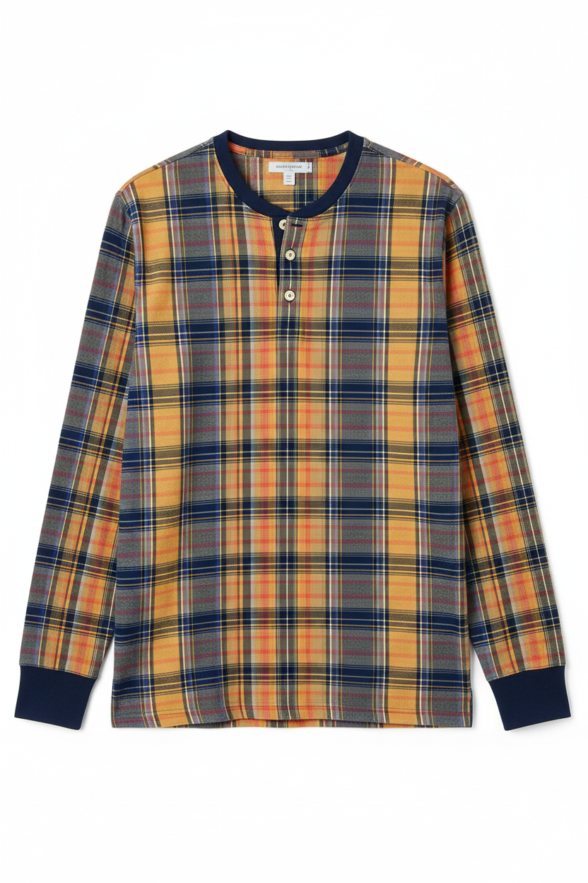 Men's Cotton Henley Shirt in Scottish tartan plaid