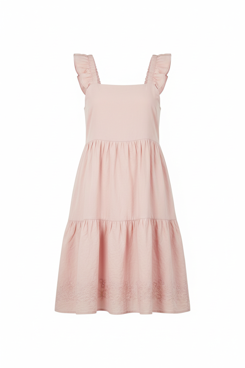 Pure Cotton Casual Sundress in pink with wide shoulder straps