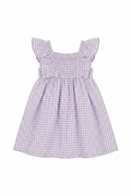 Girls flutter sleeve dress in pastel lavender gingham print